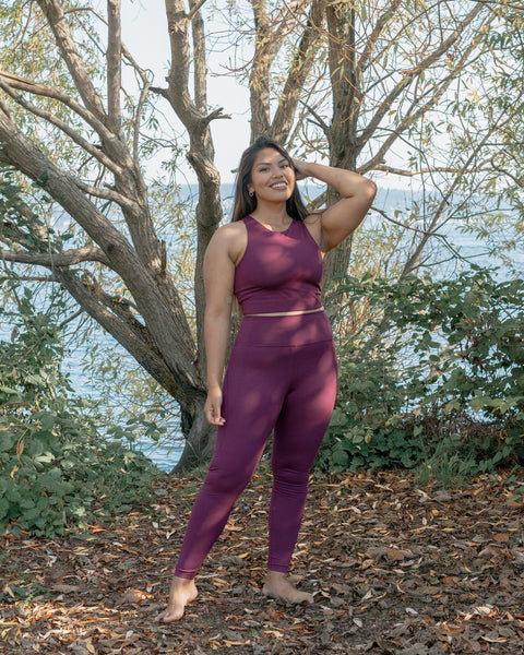 Girlfriend Collective High-Rise Crop Pocket Legging in Plum