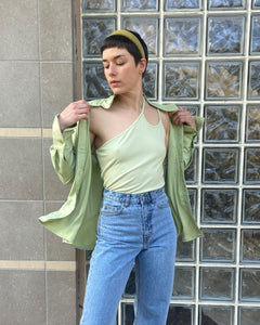 NA-KD Ribbed One Shoulder Top in Green