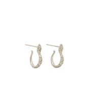 Load image into Gallery viewer, side view of the Hunt of Hounds Serpent Hoop Earrings in Silver on a white background
